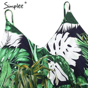 Planet Gates Print / S Ruffle Leaf print sexy jumpsuit Boho green rompers women jumpsuit 2018 Elegant chiffon summer jumpsuit