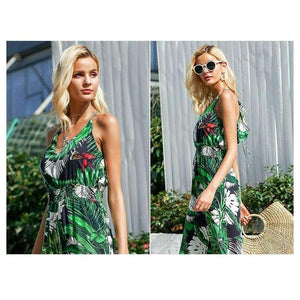 Planet Gates Print / S Ruffle Leaf print sexy jumpsuit Boho green rompers women jumpsuit 2018 Elegant chiffon summer jumpsuit