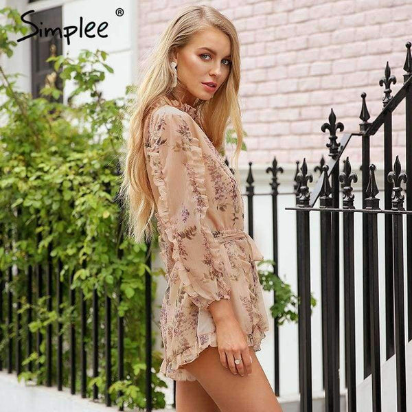 Planet Gates Print / S Ruffle off shoulder print jumpsuit women Elegant sash long sleeve sexy jumpsuit 2018 New casual summer jumpsuit romper