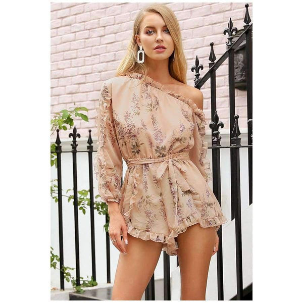 Planet Gates Print / S Ruffle off shoulder print jumpsuit women Elegant sash long sleeve sexy jumpsuit 2018 New casual summer jumpsuit romper