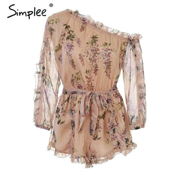 Planet Gates Print / S Ruffle off shoulder print jumpsuit women Elegant sash long sleeve sexy jumpsuit 2018 New casual summer jumpsuit romper