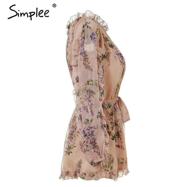 Planet Gates Print / S Ruffle off shoulder print jumpsuit women Elegant sash long sleeve sexy jumpsuit 2018 New casual summer jumpsuit romper