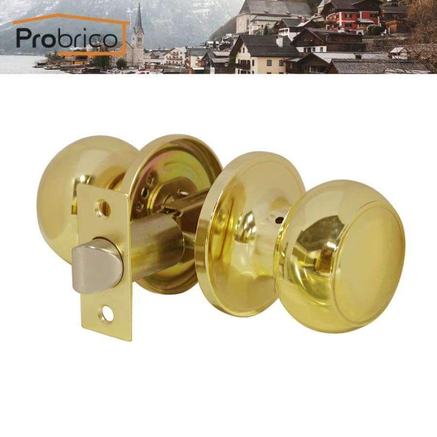 Planet Gates Probrico Stainless Steel Passage Keyless Round Door Locks Polished Golden Brass Door Knob /Door Handle Locker Home Hardware
