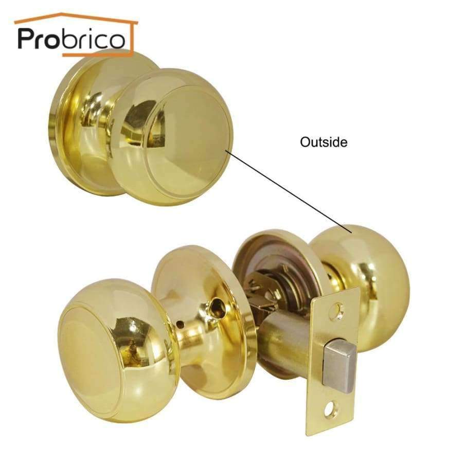 Probrico Stainless Steel Passage Keyless Round Door Locks Polished Golden Brass Door Knob Door 6624