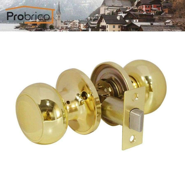 Planet Gates Probrico Stainless Steel Passage Keyless Round Door Locks Polished Golden Brass Door Knob /Door Handle Locker Home Hardware