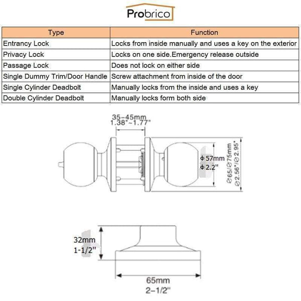 Probrico Stainless Steel Passage Keyless Round Door Locks Polished Golden Brass Door Knob /Door Handle Locker Home Hardware