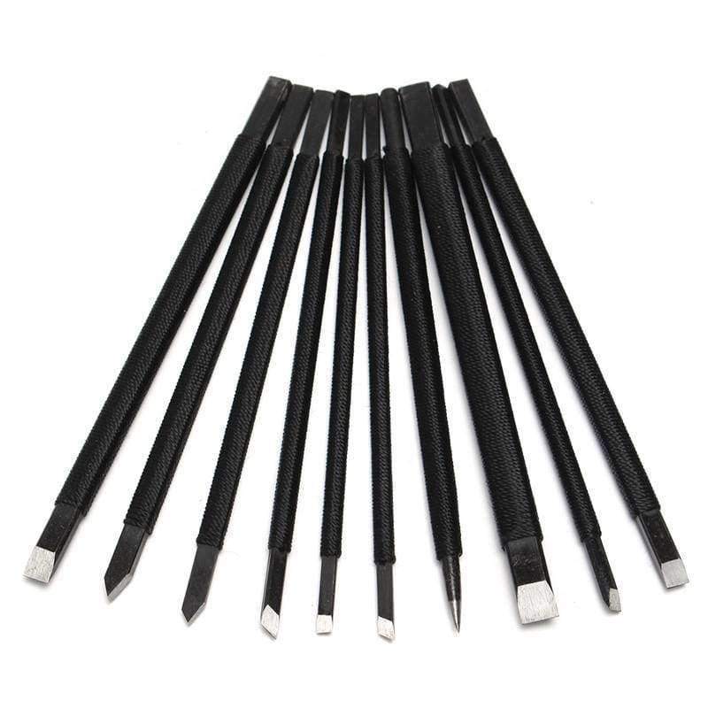 Professional 10pc/set Black Nylon And Steel Chisel Set Stone Carving Knife Artist Woodworker Hand Tools For Shoushan Stones