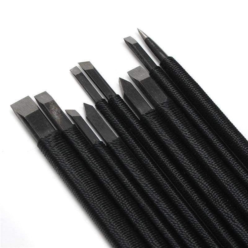 Professional 10pc/set Black Nylon And Steel Chisel Set Stone Carving Knife Artist Woodworker Hand Tools For Shoushan Stones