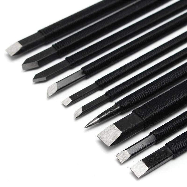 Planet Gates Professional 10pc/set Black Nylon And Steel Chisel Set Stone Carving Knife Artist Woodworker Hand Tools For Shoushan Stones