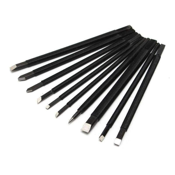 Planet Gates Professional 10pc/set Black Nylon And Steel Chisel Set Stone Carving Knife Artist Woodworker Hand Tools For Shoushan Stones