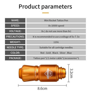 Planet Gates Professional Mini Rocket Tattoo Pen Cartridge Machine Rotary Tattoo Gun With Powerful Motor For Cartridge Needles Supplies