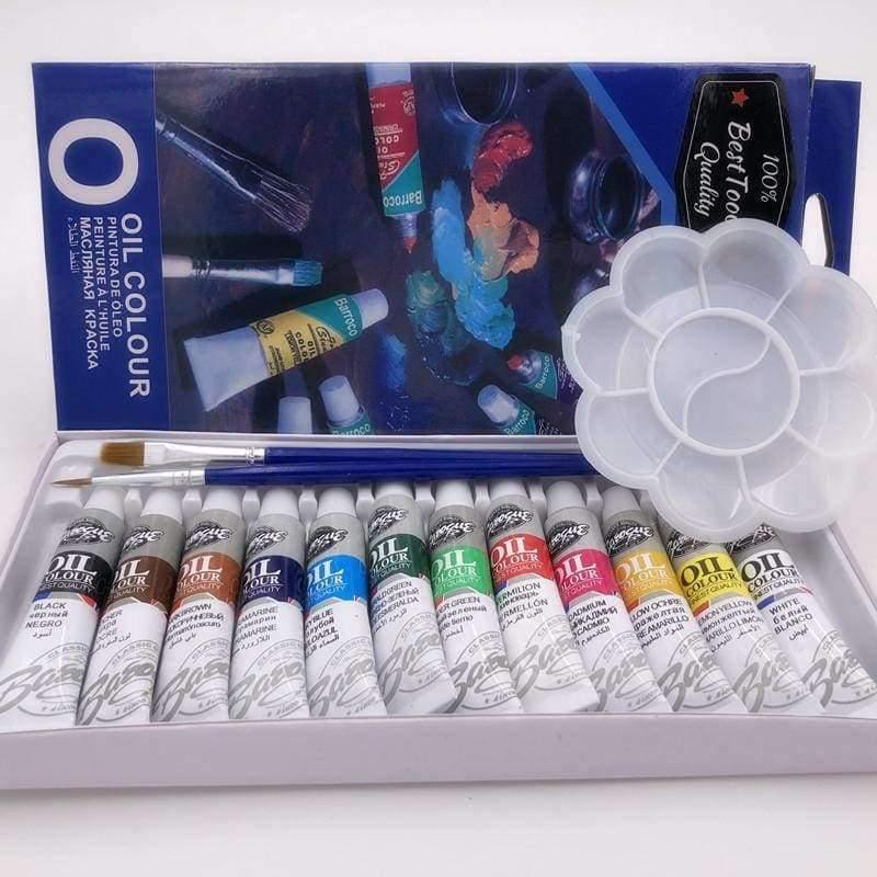 Planet Gates Professional Oil Colors Paints Fine Painting Art Supplies 12 Colours 6 ML Tube Offer 2 Brush And 1 Palette  For Free
