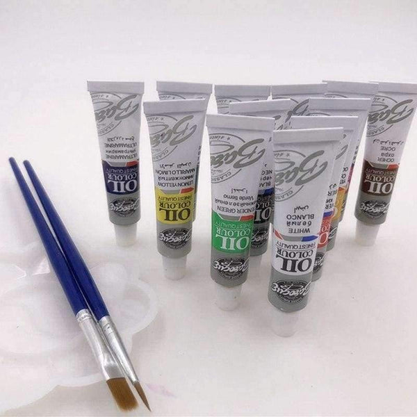 Planet Gates Professional Oil Colors Paints Fine Painting Art Supplies 12 Colours 6 ML Tube Offer 2 Brush And 1 Palette  For Free