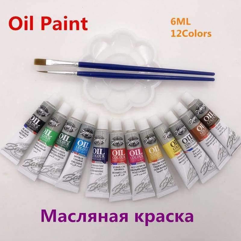 Planet Gates Professional Oil Colors Paints Fine Painting Art Supplies 12 Colours 6 ML Tube Offer 2 Brush And 1 Palette  For Free