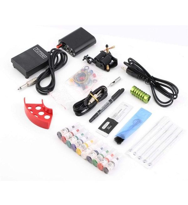 Planet Gates Professional Tattoo kits Set Pro Gun machine Power Pedal 10 Color ink sets power supply disposable needle Grip Tip US Plug New