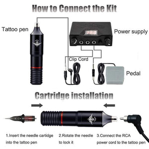 Planet Gates Professional Tattoo Machine Kit Complete Rotary Pen Set Tattoo Cartridge Needles For Permanent Makeup Eyebrow Tattoo Body Artist