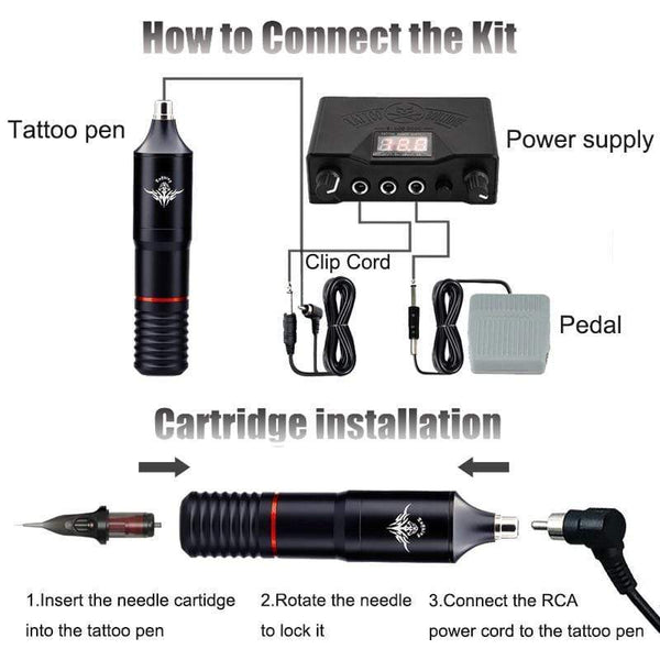 Planet Gates Professional Tattoo Machine Kit Complete Rotary Pen Set Tattoo Cartridge Needles For Permanent Makeup Eyebrow Tattoo Body Artist
