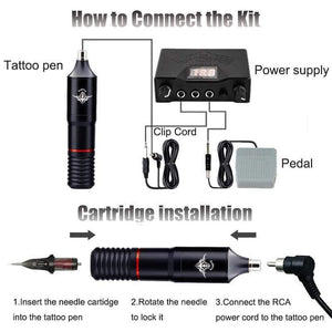 Planet Gates Professional Tattoo Machine Kit Complete Rotary Pen Set Tattoo Cartridge Needles For Permanent Makeup Eyebrow Tattoo Body Artist