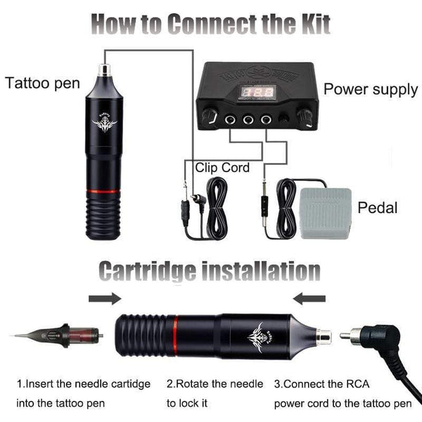Planet Gates Professional Tattoo Machine Kit Complete Rotary Pen Set Tattoo Cartridge Needles For Permanent Makeup Eyebrow Tattoo Body Artist