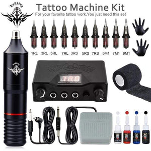 Planet Gates Professional Tattoo Machine Kit Complete Rotary Pen Set Tattoo Cartridge Needles For Permanent Makeup Eyebrow Tattoo Body Artist