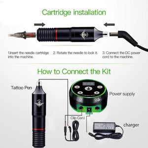 Planet Gates Professional Tattoo Machine Kit Tattoo LCD Power Supply Rotary Pen With Cartridges Needles Permanent Makeup for Tattoo Artist
