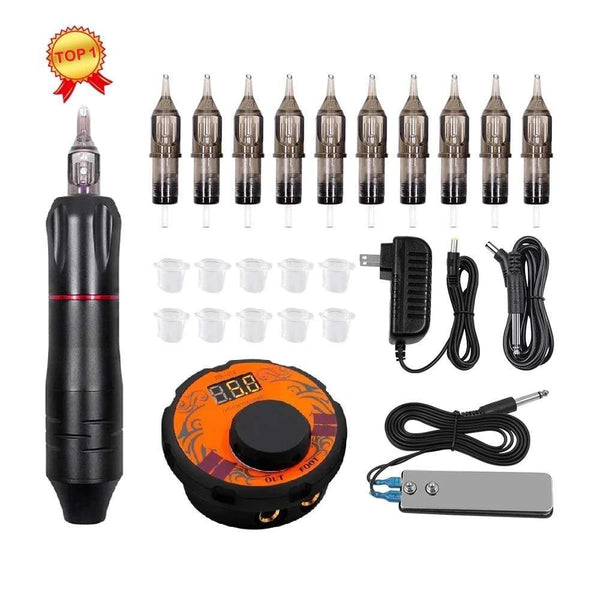 Planet Gates Professional Tattoo Machine Kit Tattoo Power Supply Rotary Pen With Cartridges Needles For Permanent Makeup Eyebrow Microblading