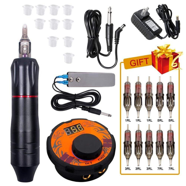 Planet Gates Professional Tattoo Machine Kit Tattoo Power Supply Rotary Pen With Cartridges Needles For Permanent Makeup Eyebrow Microblading