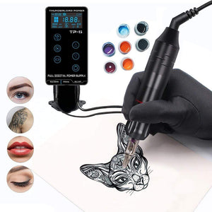 Planet Gates Professional Tattoo Machine Kit TP-5 Power Supply Tattoo Rotary Gun Digital Dual LCD Display Cartridges For Tattoo Artist Gift