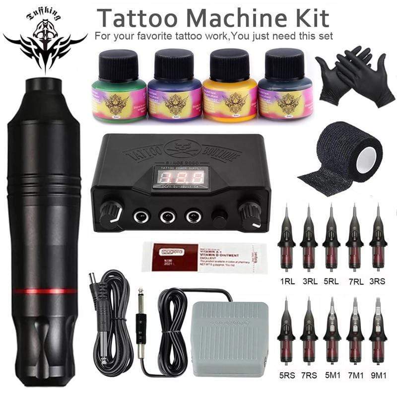Planet Gates Professional Tattoo Machine Set Rotary Gun Tattoo Pen Cartridges Needles Sets Permanent Makeup Machine Body Art Tattoo Supplies
