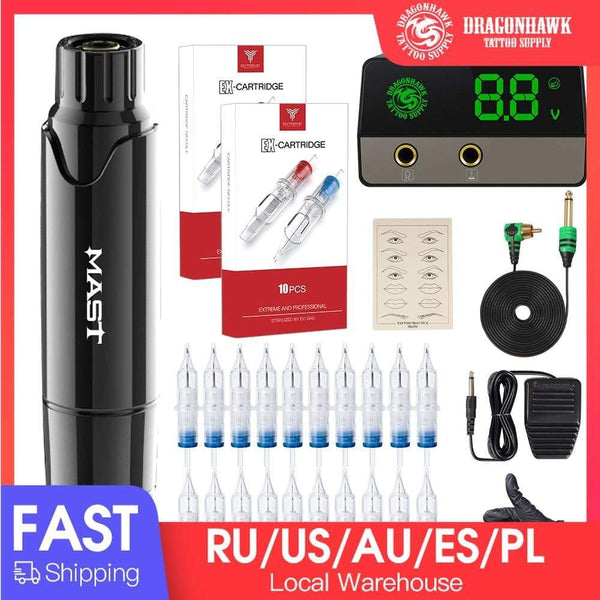 Planet Gates Professional Tattoo Permanent Makeup Tattoo Machine Kit Tattoo Rotary Pen Set LCD Power Supply for Tattoo Artist