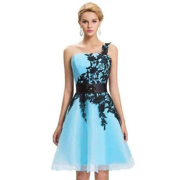 Planet Gates prom dresses 5 / 2 / China Cocktail Dresses 2018 Grace Karin elegant Black Lace One shoulder vestido knee length Party dresses robe de cocktail