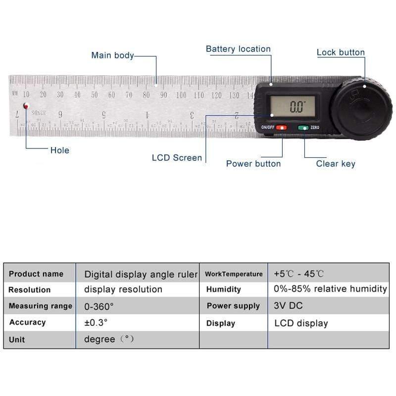 Protractor Digital Angle Finder Ruler Meter 360 Degree Protractor Steel Inclinometer Goniometer Electronic Angle lock