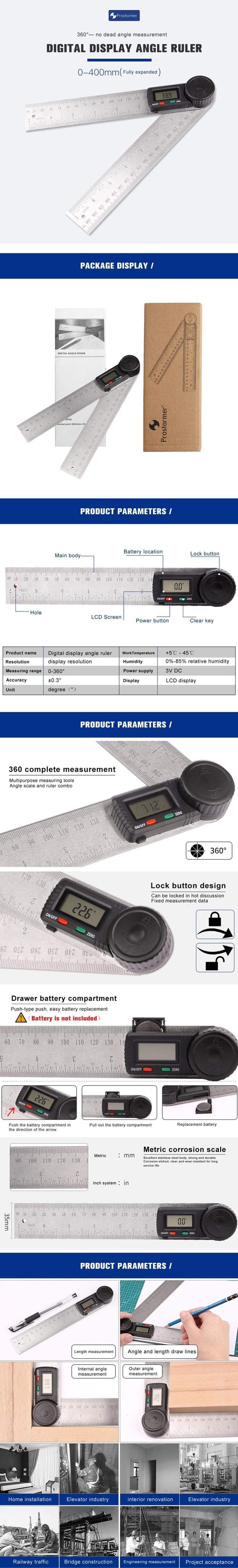 Protractor Digital Angle Finder Ruler Meter 360 Degree Protractor Steel Inclinometer Goniometer Electronic Angle lock