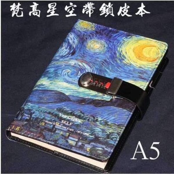 Planet Gates PU leather 5 / A5 Creative A5 PU leather notebook lock logo name custom writing pads binder password school diary supplies