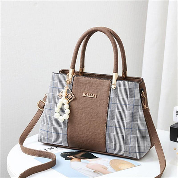 Planet Gates PU Leather Large Capacity Woman Handbag Grid Shoulder Bag Fashion Casual Luxury Designer Crossbody Women Handbags