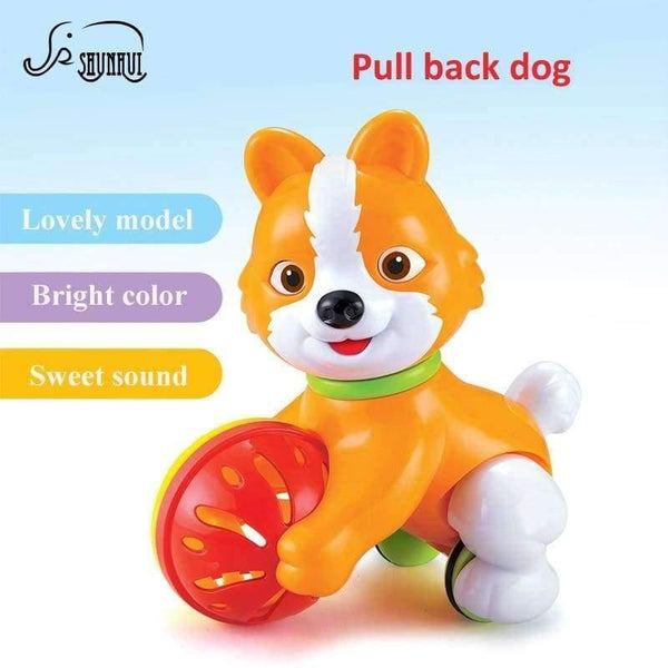 Planet Gates Pull Back Dog Baby Wind Up Toys Kids Cartoon Animal Running Toy with Ball Ring for Toddler Educational Classic Toy Gift
