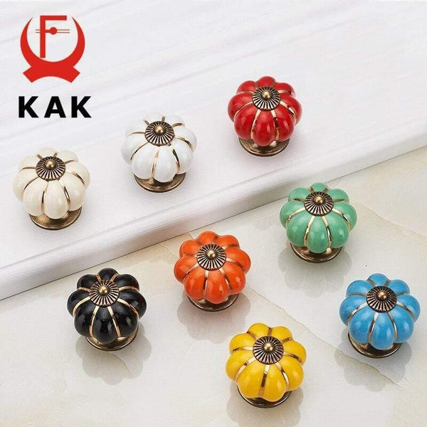 Pumpkin Ceramic Handles 40mm Drawer Knobs Cupboard Door Handles Single Hole Cabinet Handles with screws Furniture Handles