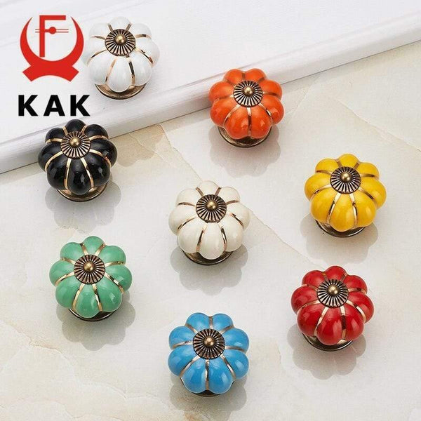 Pumpkin Ceramic Handles 40mm Drawer Knobs Cupboard Door Handles Single Hole Cabinet Handles with screws Furniture Handles