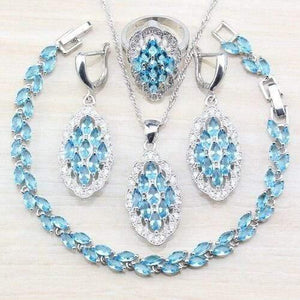 Planet Gates Pure Gold Color / 7 925 Silver Sets With Natural Stones Blue CZ Earrings/Pendant And Necklace/Bracelet/Ring For Women Costume