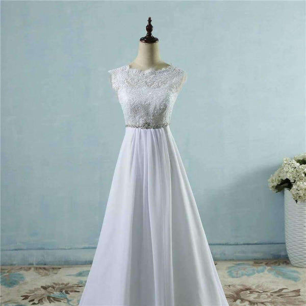 Planet Gates Pure White / 2 Chiffon Beach crystal Wedding Dresses Vestidos de Novia Empire Beaded Bohemian Bridal Gowns with train size