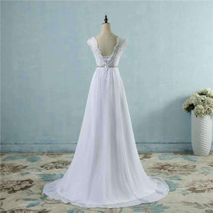 Planet Gates Pure White / 2 Chiffon Beach crystal Wedding Dresses Vestidos de Novia Empire Beaded Bohemian Bridal Gowns with train size