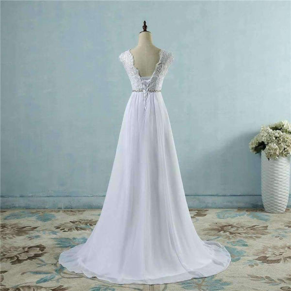 Planet Gates Pure White / 2 Chiffon Beach crystal Wedding Dresses Vestidos de Novia Empire Beaded Bohemian Bridal Gowns with train size