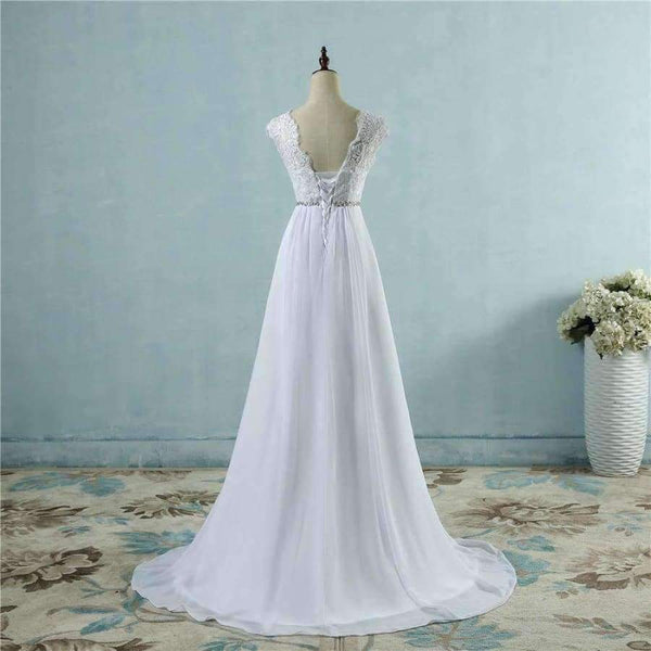 Planet Gates Pure White / 2 Chiffon Beach crystal Wedding Dresses Vestidos de Novia Empire Beaded Bohemian Bridal Gowns with train size