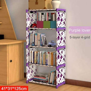Planet Gates Purpe Lover(5-layer) Simple Non-woven Home Interior Decoration single row Assembly Stainless Steel Bookshelf Standing fashion Books Storage Furniture