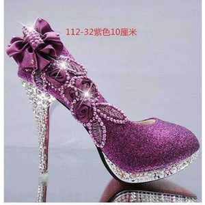 Planet Gates purple 10cm / 4 2016 Glitter Gorgeous Wedding Bridal Evening Party Crystal High Heels Women Shoes Sexy Woman Pumps Fashion Bridal Shoes 9 color