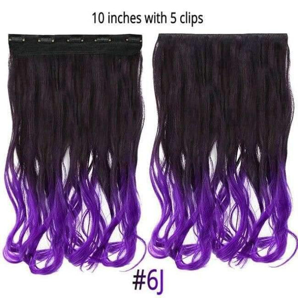 Planet Gates Purple / 18inches 18" Rainbow Synthetic Hairpieces 5 Clips in Hair Extensions Long Curly Pink Purple Ombre Wigs For Women One Piece Heat Resistant