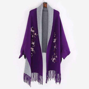 Planet Gates purple / 190cmX65cm Design with sleeve Poncho scarf winter warm  cashmere Embroidery Cape tassel Blanket wrapped scarf shawl For Women