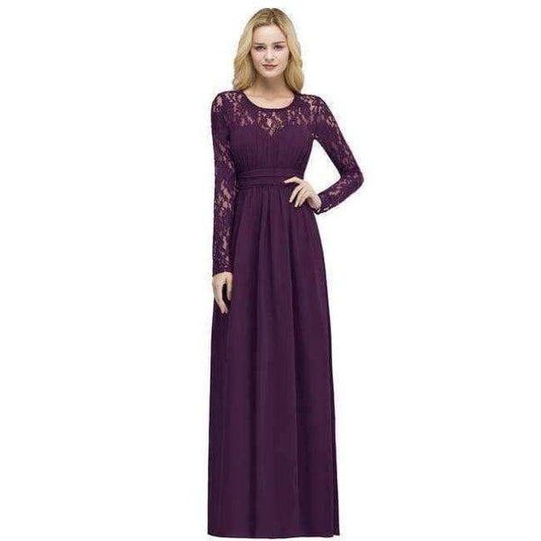 Planet Gates Purple / 2 Demoiselle D'honneur Multi-Colors Long Sleeve Lace Bridesmaid Dresses 2018 Charming Chiffon Wedding Party Dresses Long