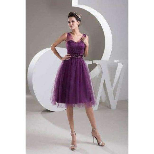 Planet Gates Purple / 2 Elegant Purple Chiffon Short Bridesmaid Dresses with Sash Beading Lace Up Sweetheart Wedding Party Dresses