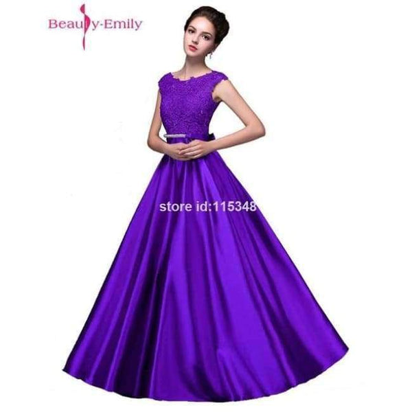 Planet Gates Purple / 2 Long Lace Dark Pink Evening Dresses 2018 A-line Floor-Length Formal Party Prom Dresses O-neck Sleeveless Bow